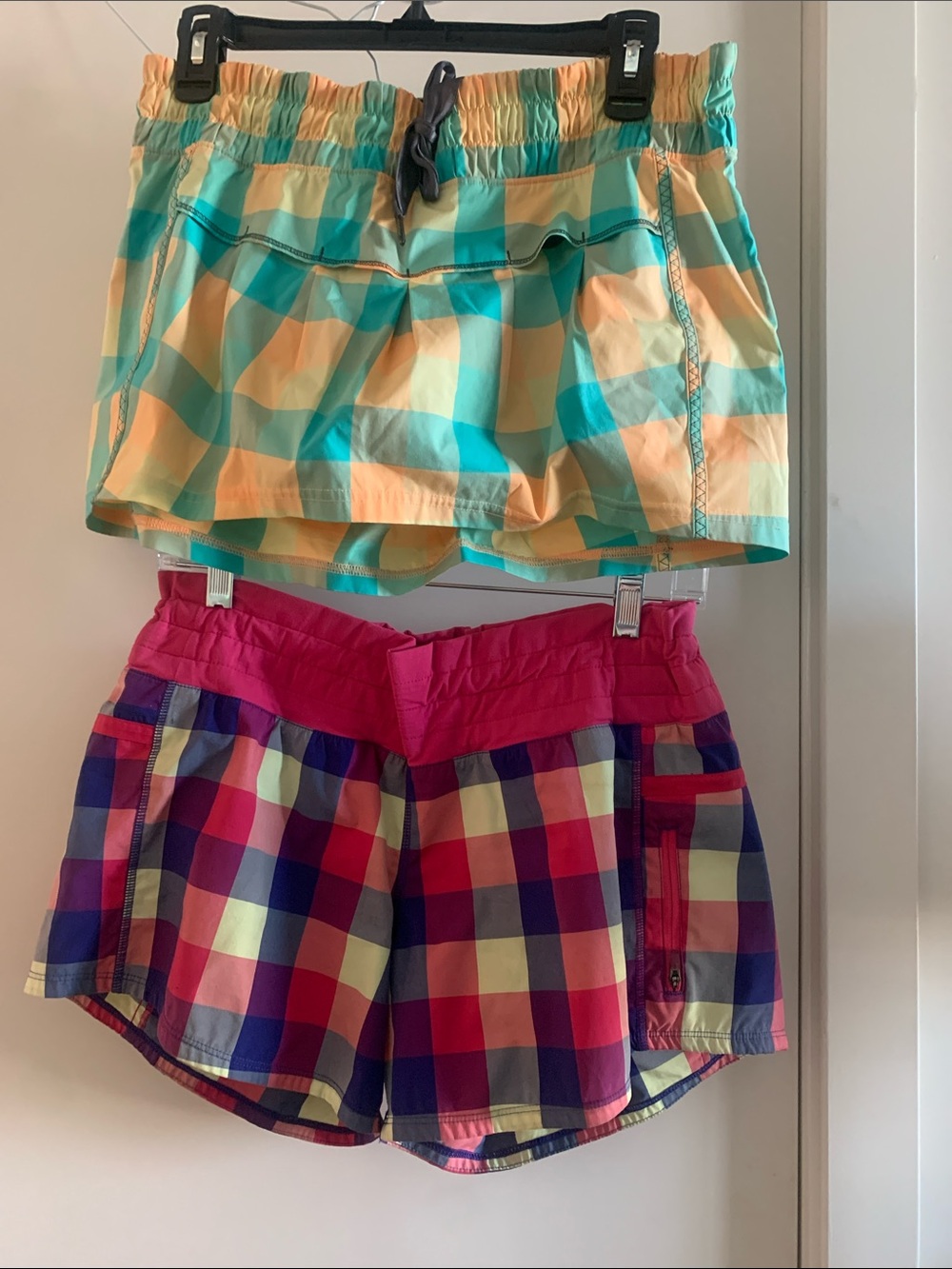 Lululemon pink short, and teal yellow skort, 2 sets, size 8 women